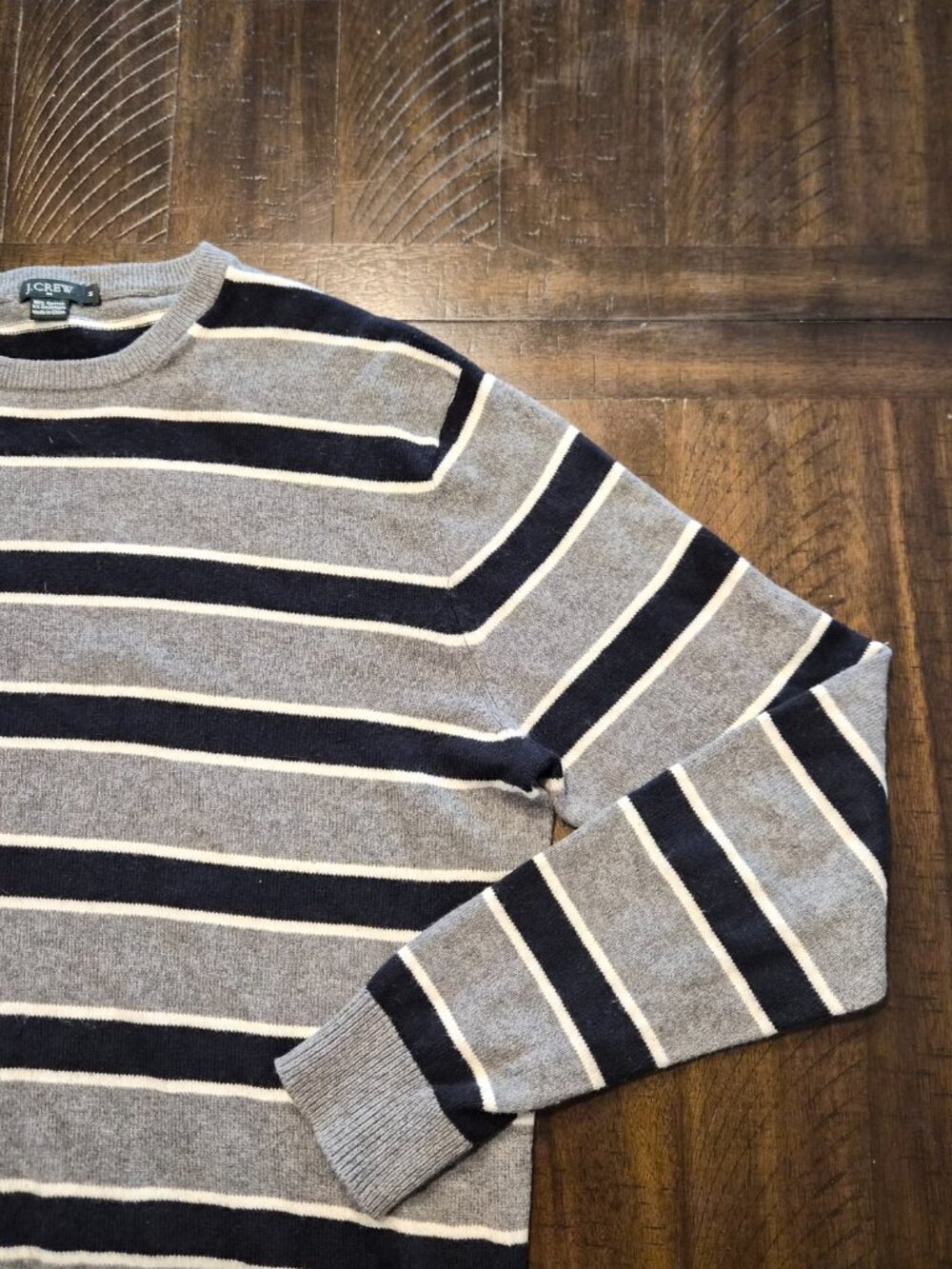 J.Crew Sweater Cotton-Cashmere Crewneck Mens Size Medium Gray Striped G891